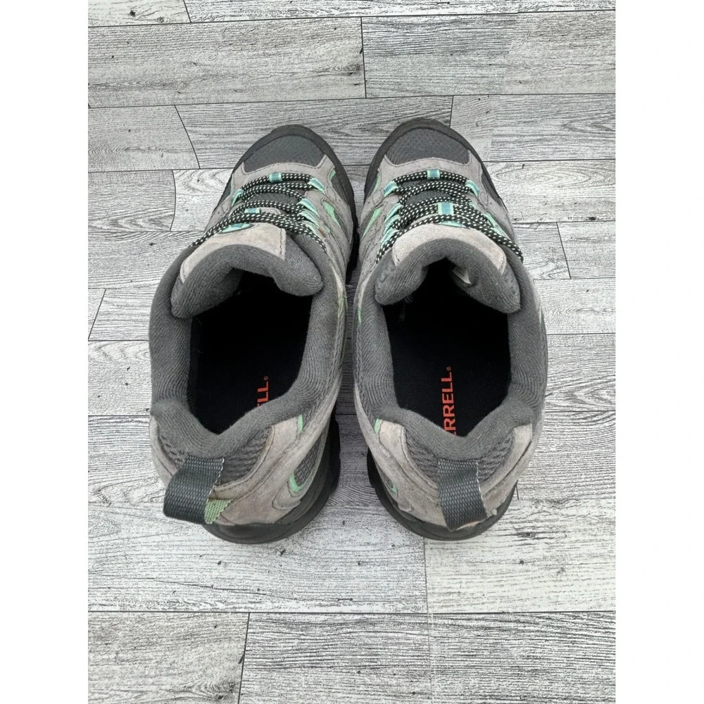 Merrell Moab 2‎ Waterproof Hiking Shoes Women 10 Drizzle Gray Mint Green Vibram